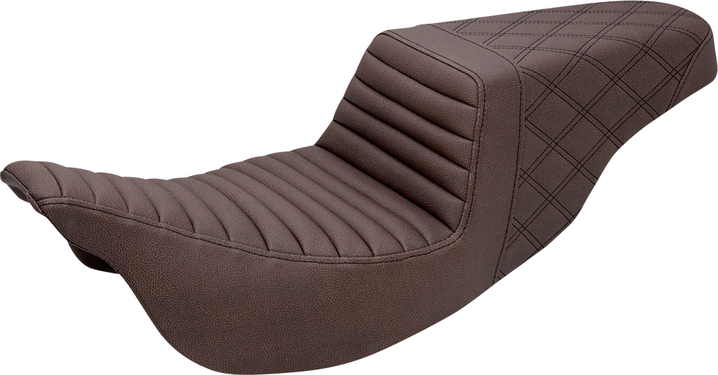SADDLEMEN Step-Up Seat - Front Tuck-n-Roll/Rear Lattice Stitch - Brown - FL '08-'24 808-07B-176BR — image 1