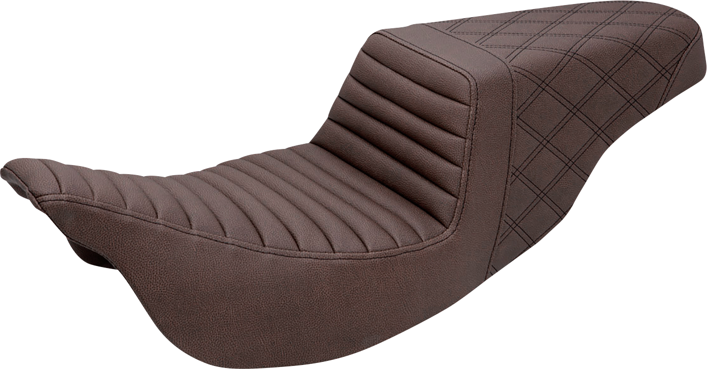 SADDLEMEN Step-Up Seat - Front Tuck-n-Roll/Rear Lattice Stitch - Brown - FL '08-'24 808-07B-176BR — image 1