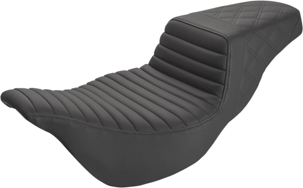 SADDLEMEN Step-Up Seat - Extended Reach - Front Tuck-n-Roll/Rear Lattice Stitch - Black - FL '08-'24 808-07B-176E — image 1