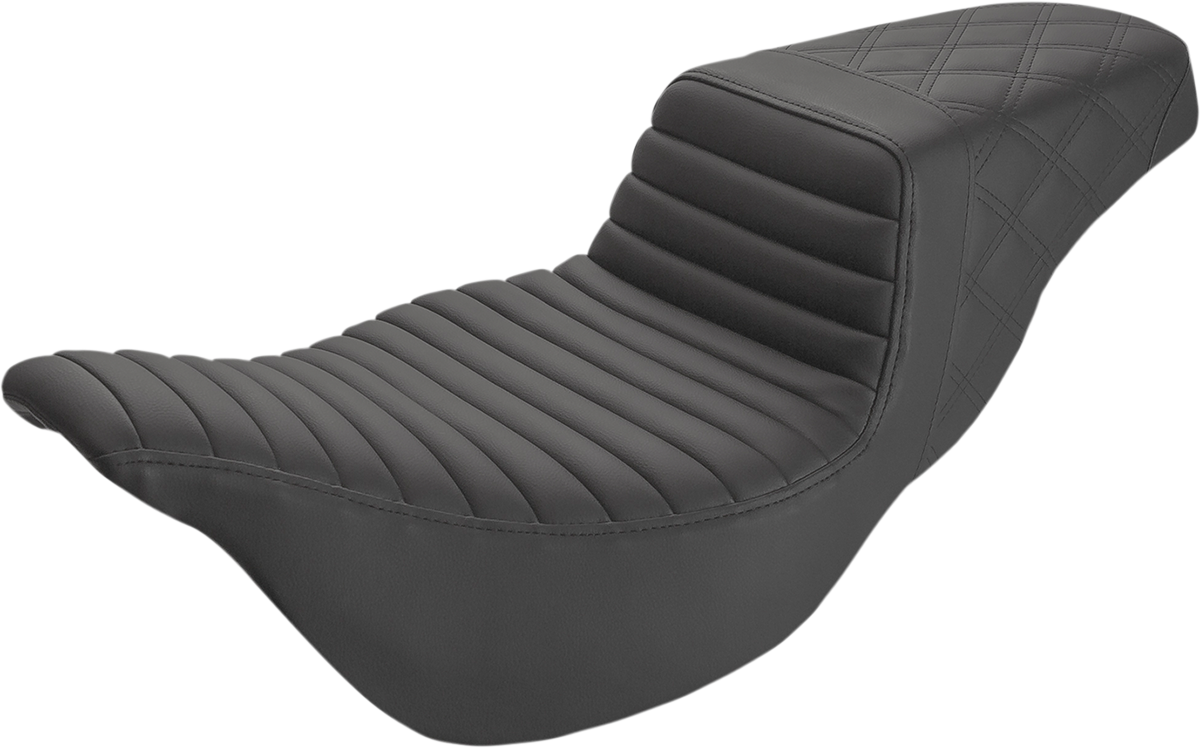 SADDLEMEN Step-Up Seat - Extended Reach - Front Tuck-n-Roll/Rear Lattice Stitch - Black - FL '08-'24 808-07B-176E — image 1
