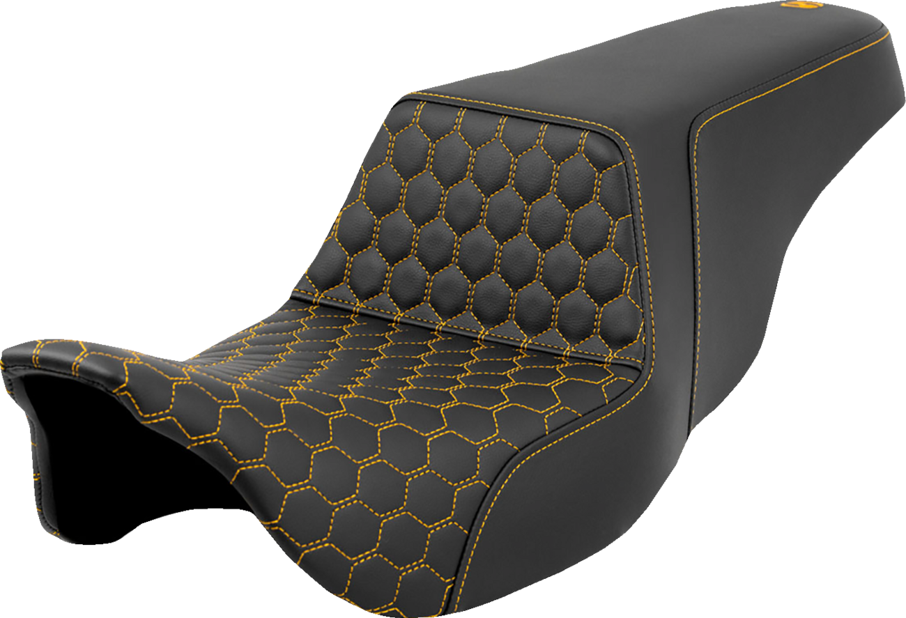 SADDLEMEN Step-Up Seat - Honeycomb - Gold Stitching - FL '08-'23 808-07B-17707 — image 1