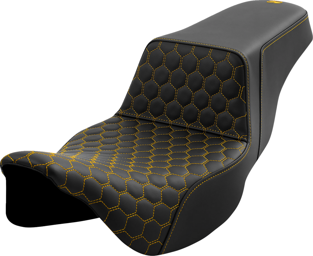 SADDLEMEN Step-Up Seat - Honeycomb - Extended Reach - Gold Stitching - FL '08-'23 808-07B-17807 — image 1