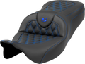 SADDLEMEN Roadsofa™ Seat - Lattice Stitch - Blue Stitch - without Backrest - FLH/FLT '08-'23 808-07B-18201 — image 1