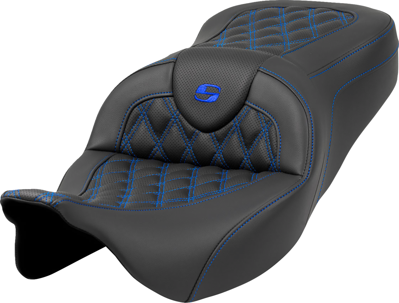 SADDLEMEN Roadsofa™ Seat - Lattice Stitch - Blue Stitch - without Backrest - FLH/FLT '08-'23 808-07B-18201 — image 1