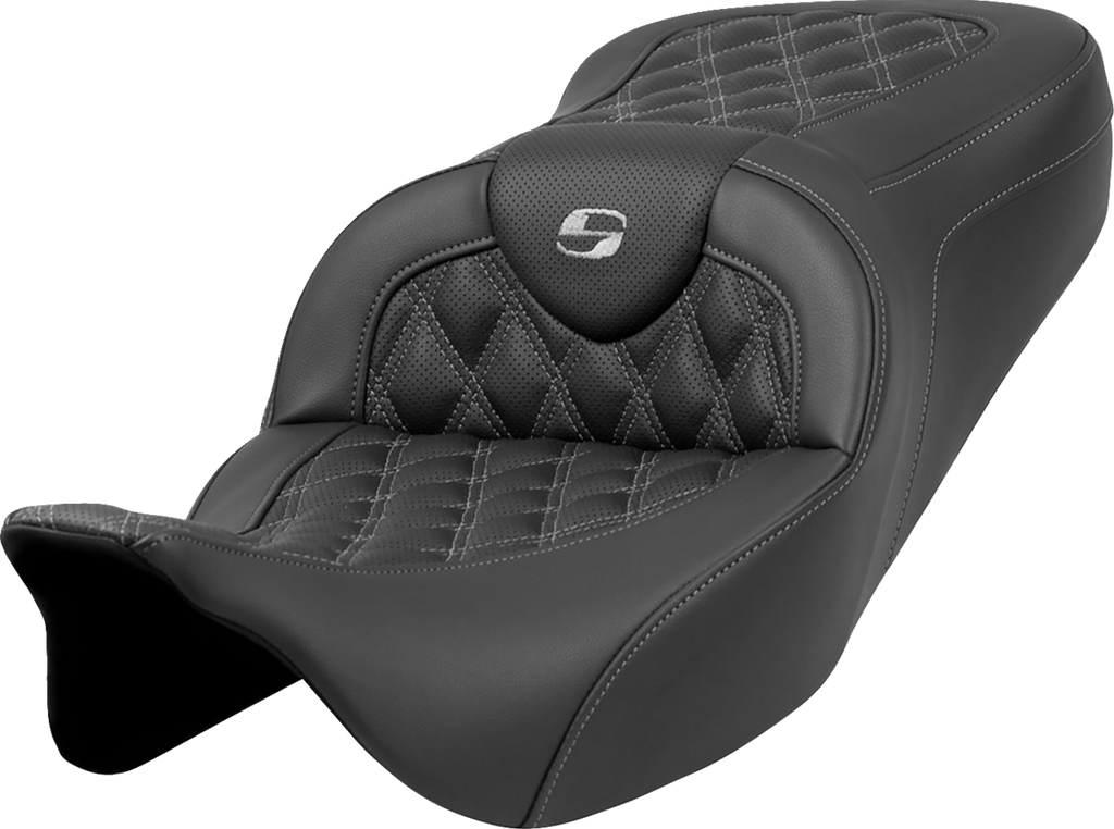 SADDLEMEN Roadsofa™ Seat - Lattice Stitch - Dark Gray Stitch - without Backrest - FLH/FLT '08-'23 808-07B-18202 — image 1