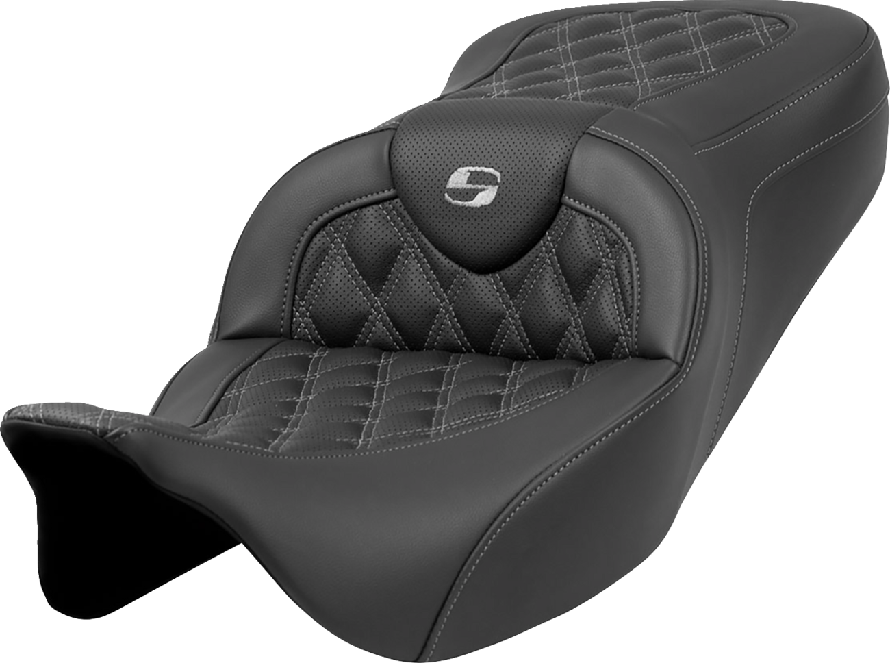 SADDLEMEN Roadsofa™ Seat - Lattice Stitch - Dark Gray Stitch - without Backrest - FLH/FLT '08-'23 808-07B-18202 — image 1