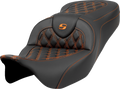 SADDLEMEN Roadsofa™ Seat - Lattice Stitch - Orange Stitch - without Backrest - FLH/FLT '08-'23 808-07B-18203 — image 1