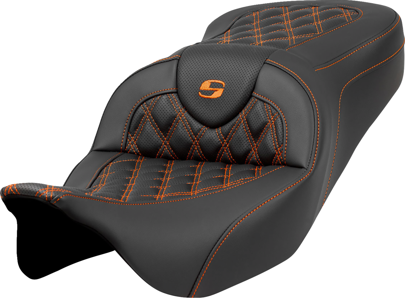 SADDLEMEN Roadsofa™ Seat - Lattice Stitch - Orange Stitch - without Backrest - FLH/FLT '08-'23 808-07B-18203 — image 1