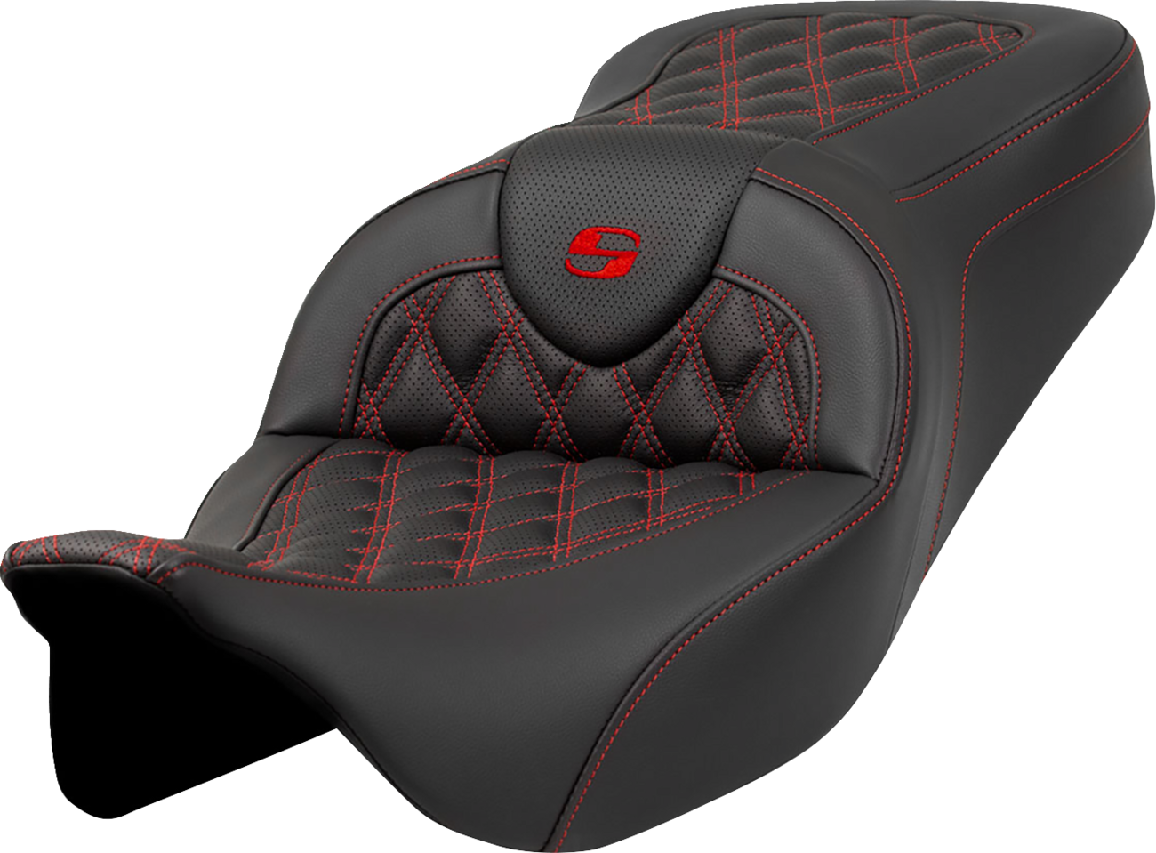 SADDLEMEN Roadsofa™ Seat - Lattice Stitch - Red Stitch - without Backrest - FLH/FLT '08-'23 808-07B-18204 — image 1
