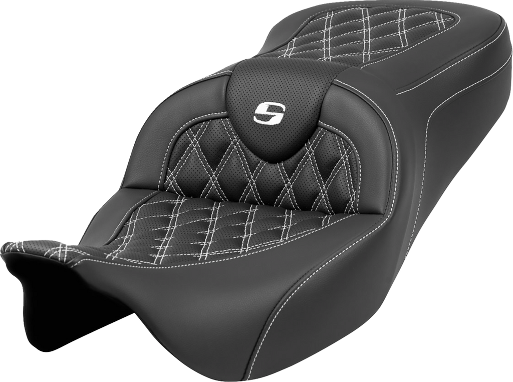 SADDLEMEN Roadsofa™ Seat - Lattice Stitch - White Stitch - without Backrest - FLH/FLT '08-'23 808-07B-18206 — image 1
