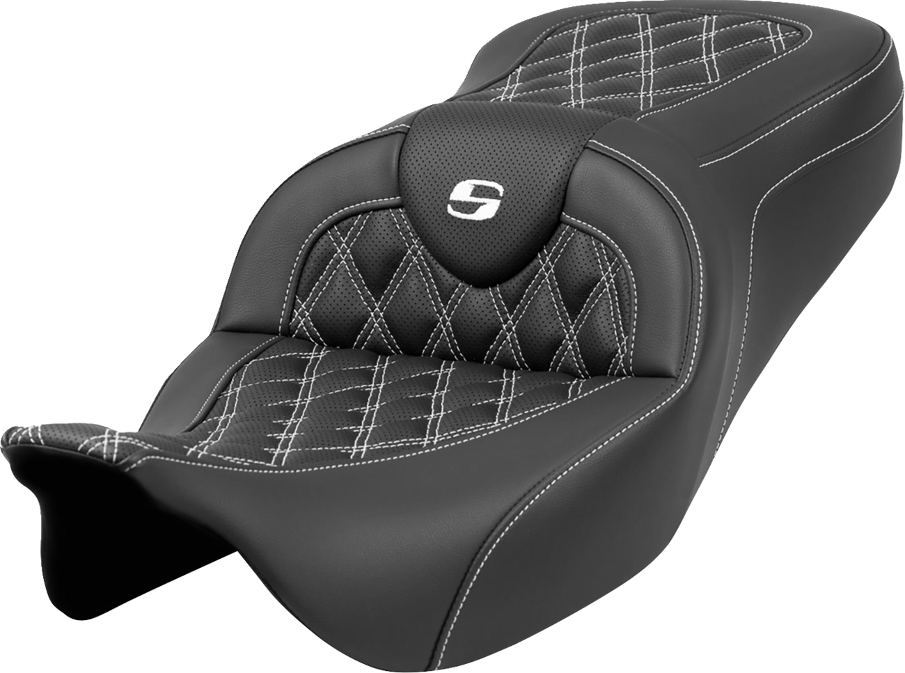 SADDLEMEN Roadsofa™ Seat - Lattice Stitch - White Stitch - without Backrest - FLH/FLT '08-'23 808-07B-18206 — image 1