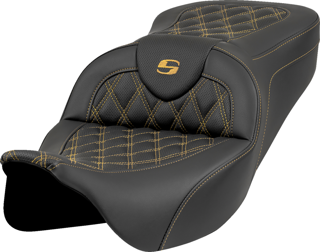 SADDLEMEN Roadsofa™ Seat - Lattice Stitch - Gold Stitch - w/o Backrest - FL '08-'23 808-07B-18207 — image 1