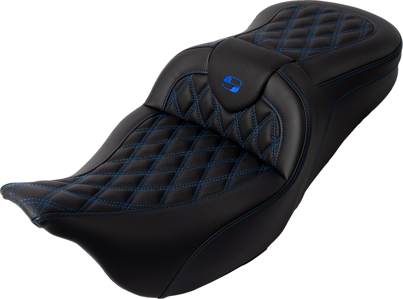 SADDLEMEN Roadsofa™ Seat - with Backrest - Blue Stitch - FL '08-'23 808-07B-182B1 — image 1