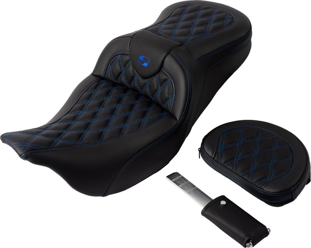 SADDLEMEN Roadsofa™ Seat - with Backrest - Blue Stitch - FL '08-'23 808-07B-182B1 — image 2