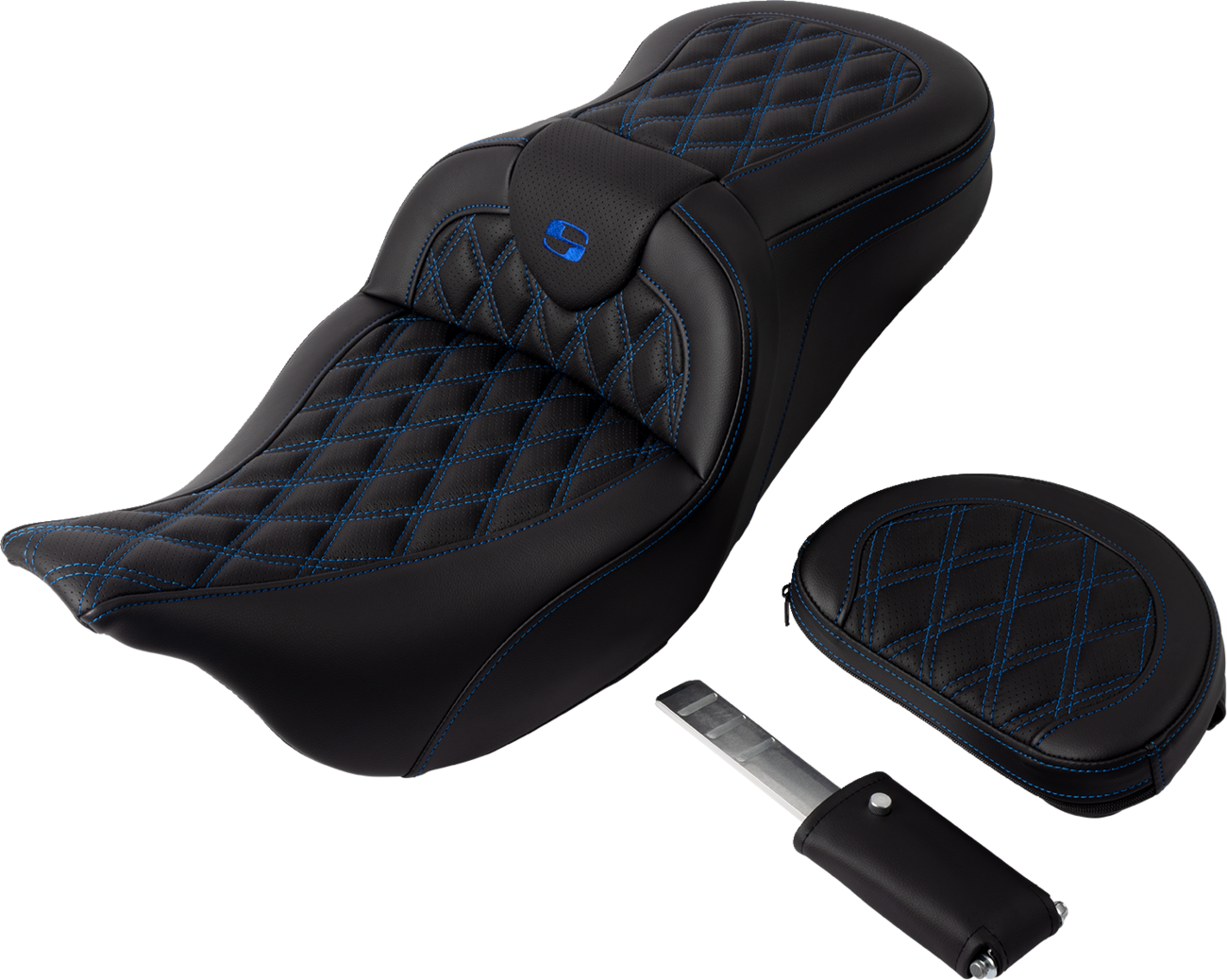 SADDLEMEN Roadsofa™ Seat - with Backrest - Blue Stitch - FL '08-'23 808-07B-182B1 — image 2