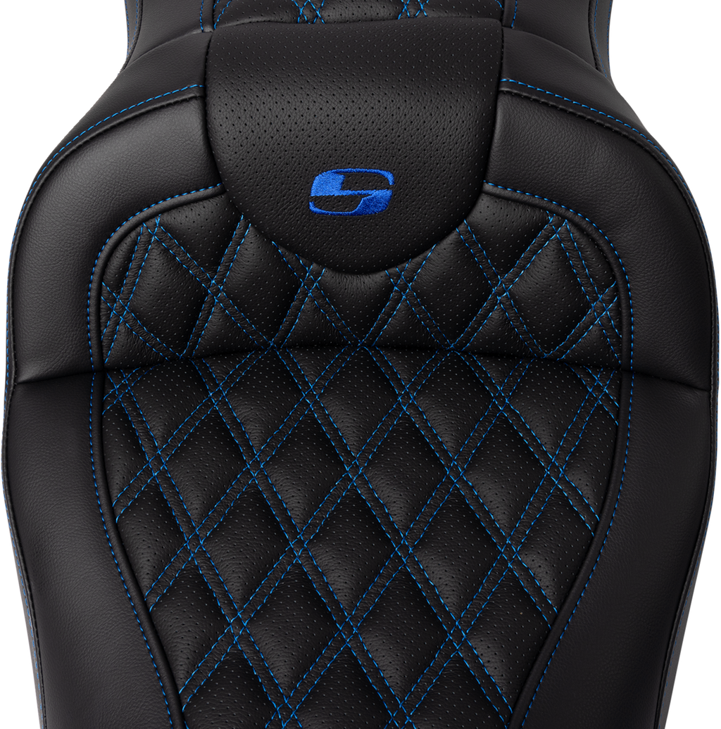 SADDLEMEN Roadsofa™ Seat - with Backrest - Blue Stitch - FL '08-'23 808-07B-182B1 — image 4