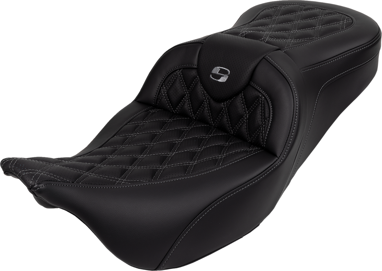 SADDLEMEN Roadsofa™ Seat - with Backrest - Dark Gray Stitch - FL '08-'23 808-07B-182B2 — image 1