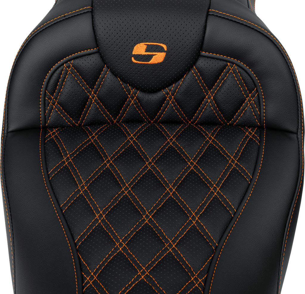 SADDLEMEN Roadsofa™ Seat - with Backrest - Orange Stitch - FL '08-'23 808-07B-182B3 — image 2