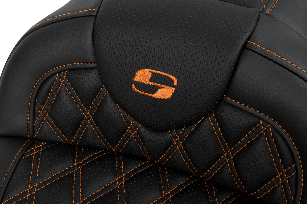 SADDLEMEN Roadsofa™ Seat - with Backrest - Orange Stitch - FL '08-'23 808-07B-182B3 — image 3