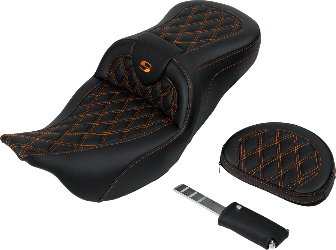 SADDLEMEN Roadsofa™ Seat - with Backrest - Orange Stitch - FL '08-'23 808-07B-182B3 — image 4