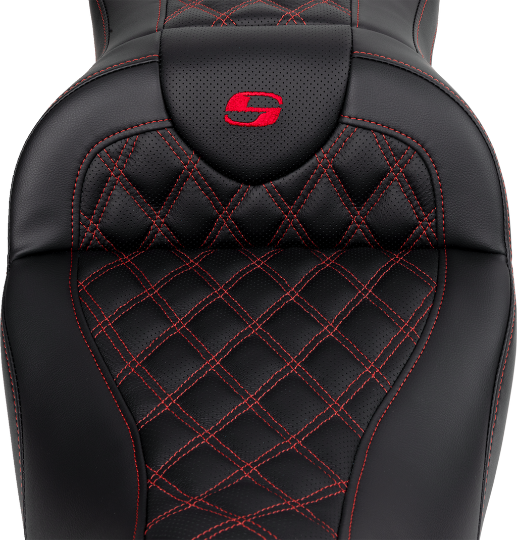 SADDLEMEN Roadsofa™ Seat - with Backrest - Red Stitch - FL '08-'23 808-07B-182B4 — image 2