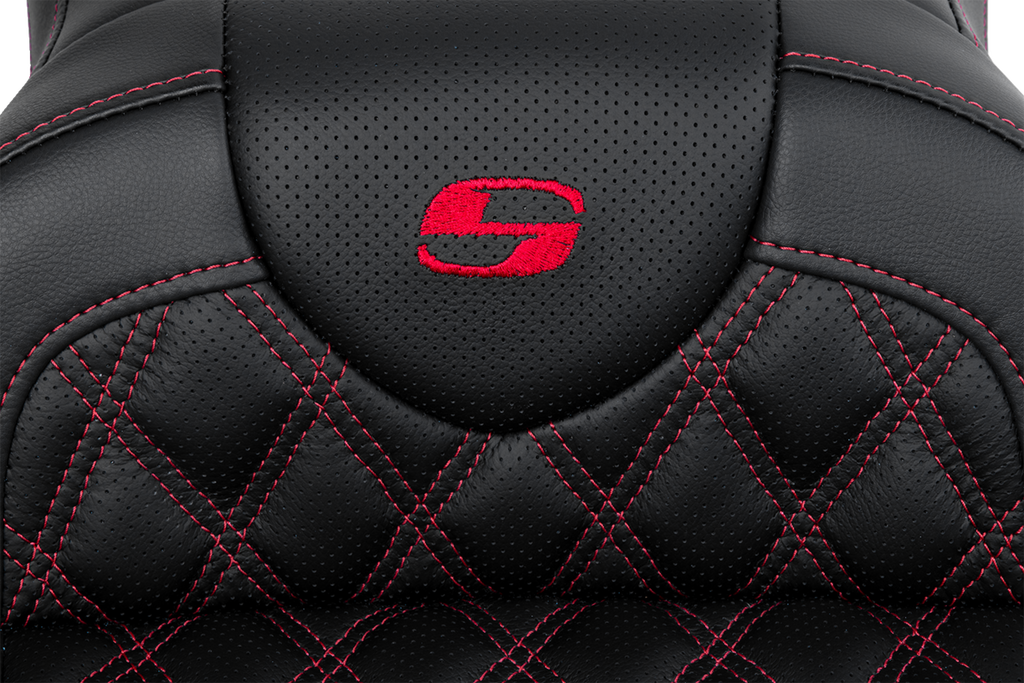SADDLEMEN Roadsofa™ Seat - with Backrest - Red Stitch - FL '08-'23 808-07B-182B4 — image 3
