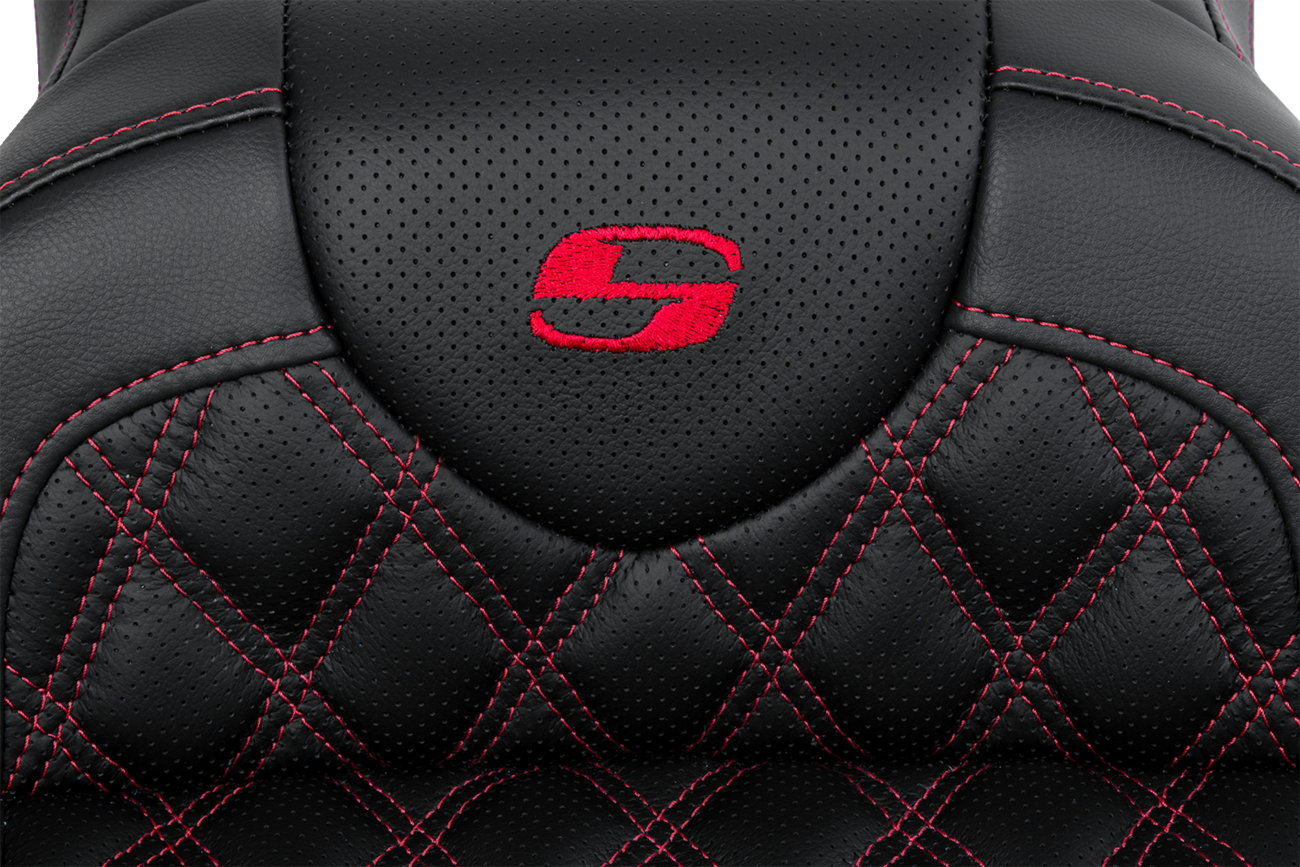 SADDLEMEN Roadsofa™ Seat - with Backrest - Red Stitch - FL '08-'23 808-07B-182B4 — image 3