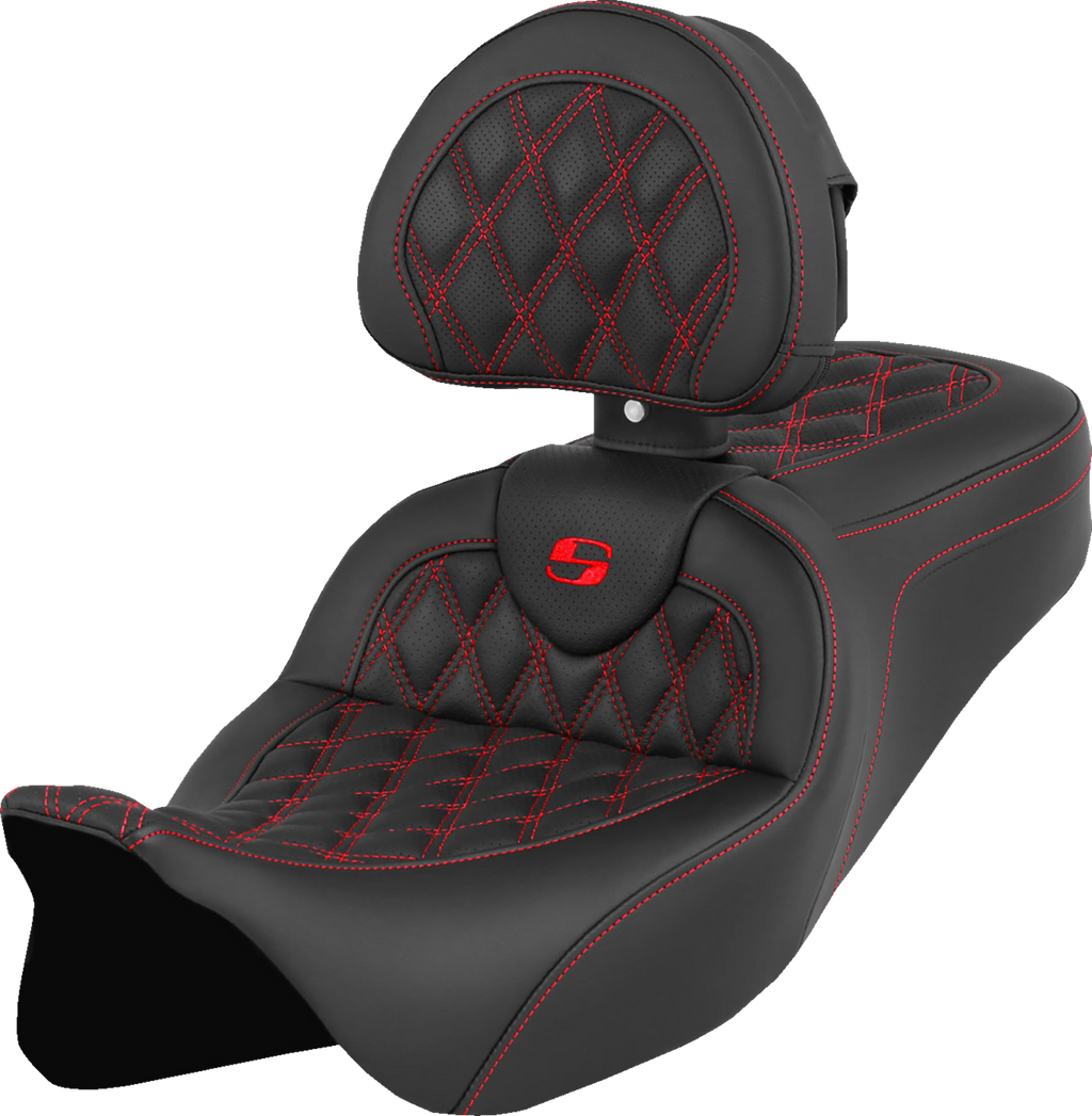 SADDLEMEN Roadsofa™ Seat - with Backrest - Red Stitch - FL '08-'23 808-07B-182B4 — image 5