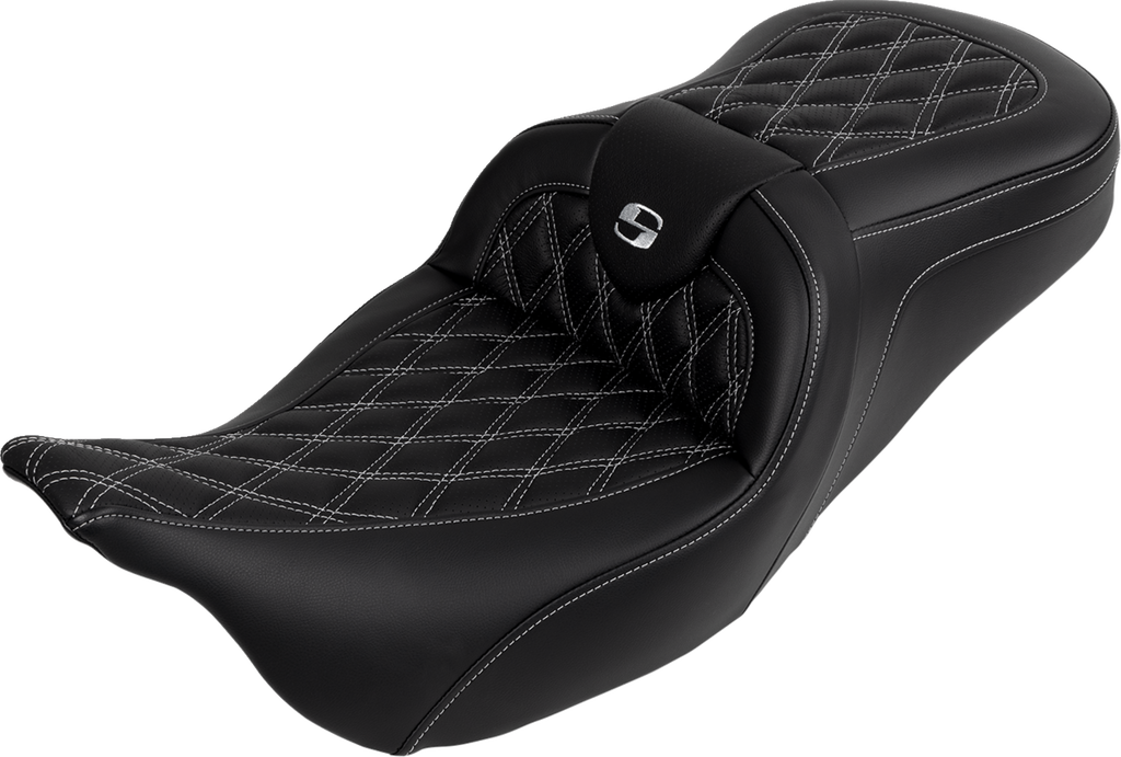SADDLEMEN Roadsofa™ Seat - with Backrest - Silver Stitch - FL '08-'23 808-07B-182B5 — image 1