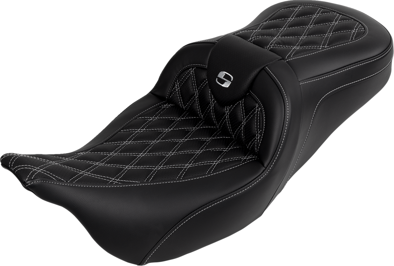 SADDLEMEN Roadsofa™ Seat - with Backrest - Silver Stitch - FL '08-'23 808-07B-182B5 — image 1