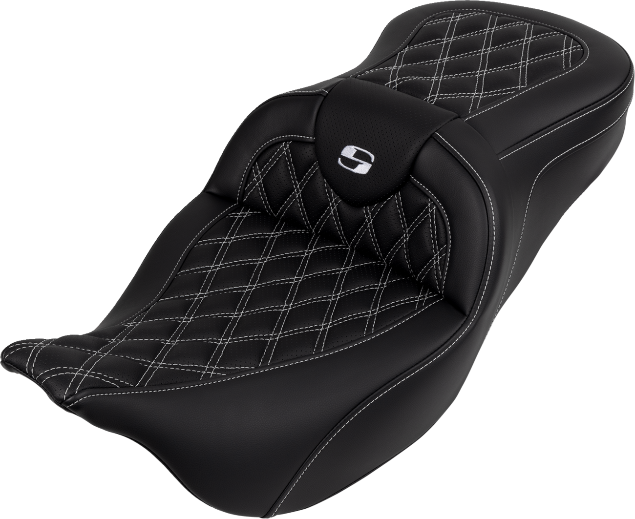 SADDLEMEN Roadsofa™ Seat - with Backrest - White Stitch - FL '08-'23 808-07B-182B6 — image 1