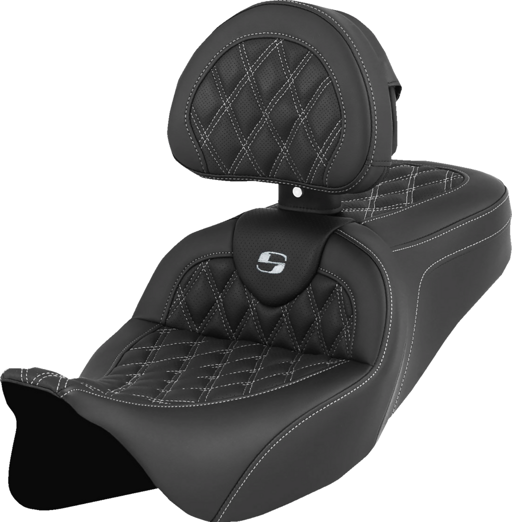SADDLEMEN Roadsofa™ Seat - with Backrest - White Stitch - FL '08-'23 808-07B-182B6 — image 3