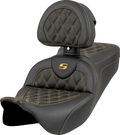 SADDLEMEN Roadsofa™ Seat - Lattice Stitch - Gold Stitch - w/ Backrest - FL '08-'23 808-07B-182B7 — image 1