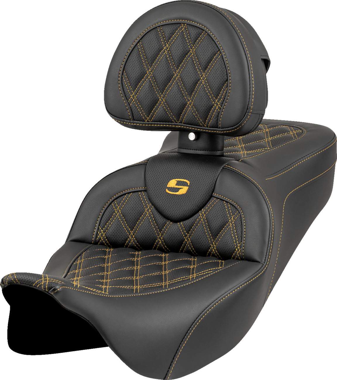 SADDLEMEN Roadsofa™ Seat - Lattice Stitch - Gold Stitch - w/ Backrest - FL '08-'23 808-07B-182B7 — image 1