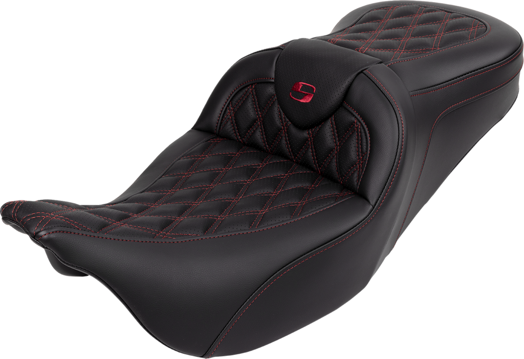 SADDLEMEN Roadsofa™ Seat - with Backrest - Wine Berry Stitch - FL '08-'23 808-07B-182B8 — image 1