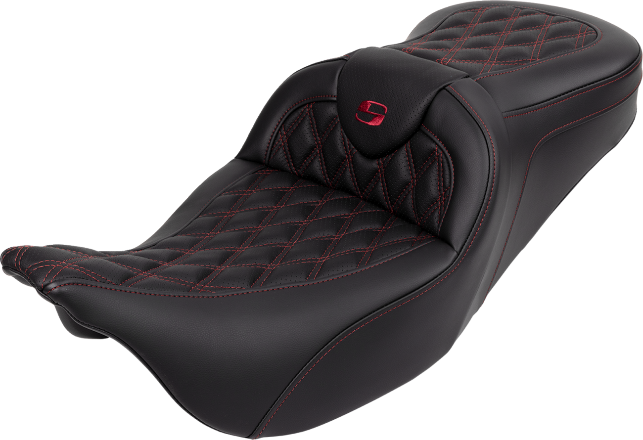 SADDLEMEN Roadsofa™ Seat - with Backrest - Wine Berry Stitch - FL '08-'23 808-07B-182B8 — image 1