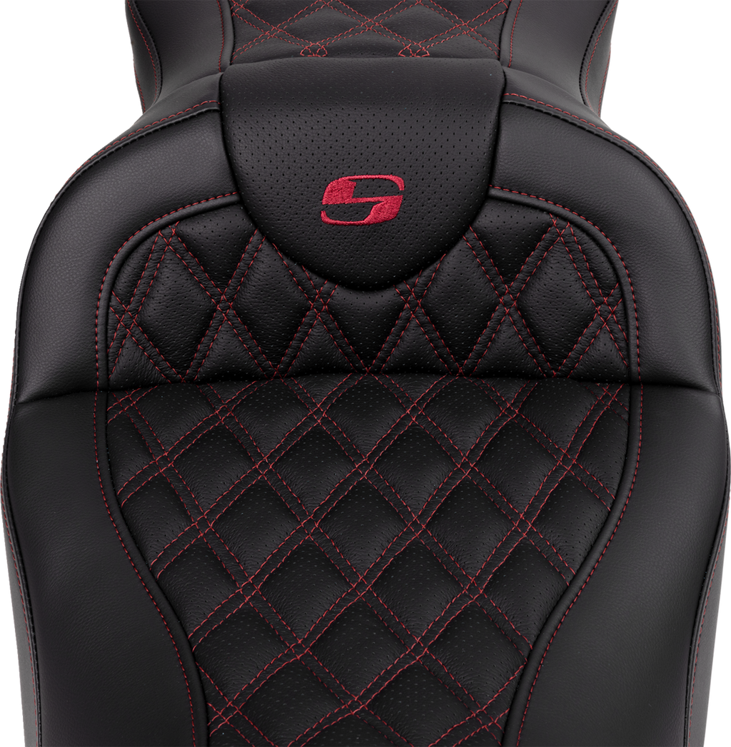 SADDLEMEN Roadsofa™ Seat - with Backrest - Wine Berry Stitch - FL '08-'23 808-07B-182B8 — image 3