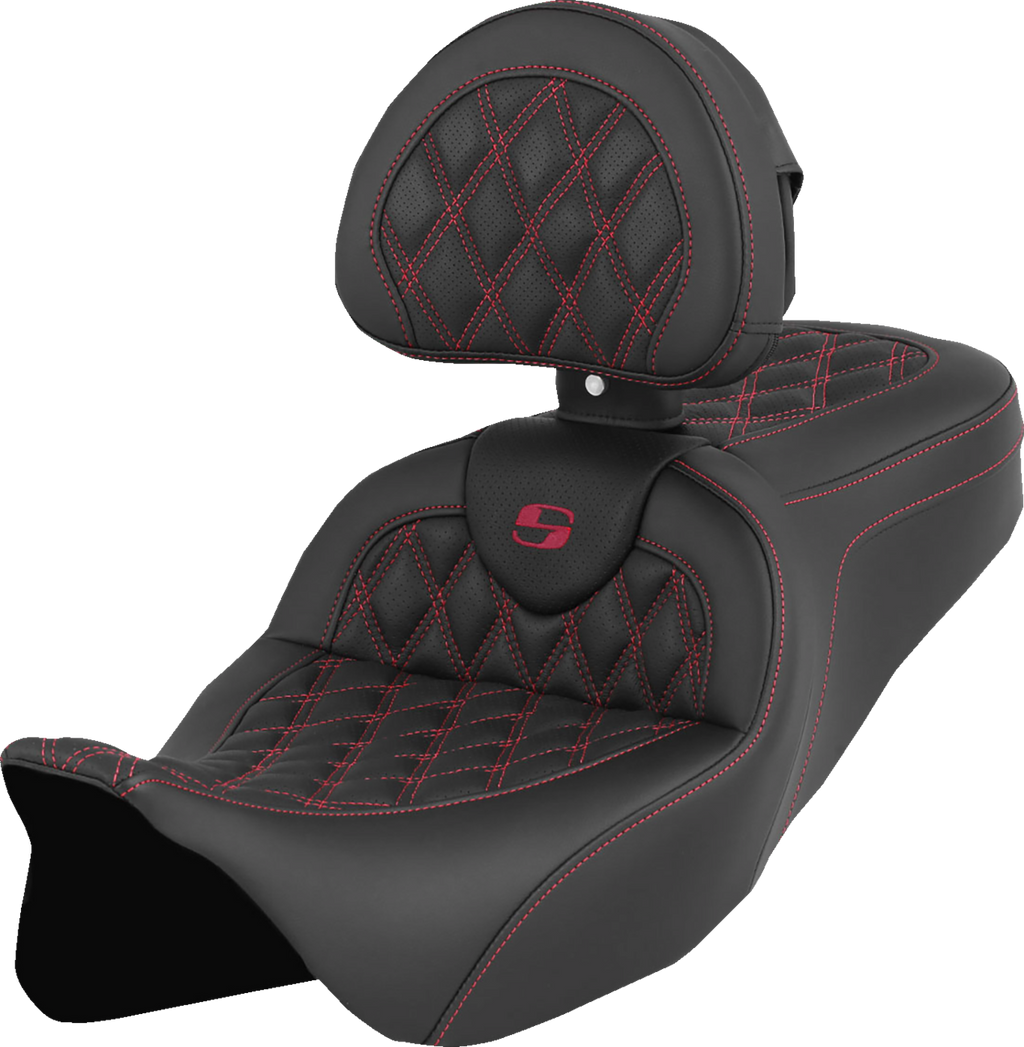 SADDLEMEN Roadsofa™ Seat - with Backrest - Wine Berry Stitch - FL '08-'23 808-07B-182B8 — image 4