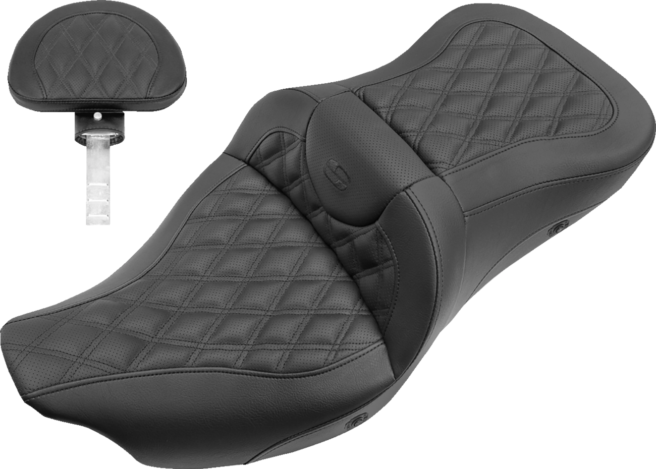 SADDLEMEN Roadsofa™ Seat - with Backrest - Full Lattice Stitch - Heated - FLH/FLT '08-'25 808-07B-182BRHC — image 1