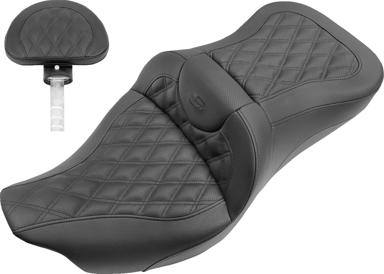 SADDLEMEN Roadsofa™ Seat - Full Lattice Stitch - with Backrest - Black - FL '09-'24 808-07B-182TBR — image 1