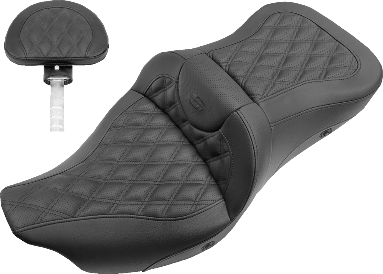 SADDLEMEN Roadsofa™ Seat - Heated - Full Lattice Stitch - with Backrest - Black - FL '09-'24 808-07B-182TBRH — image 1