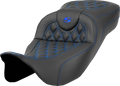 SADDLEMEN Extended Reach Roadsofa™ Seat - Lattice Stitch - Blue Stitch - without Backrest - FL '08-'24 808-07B-18401 — image 1