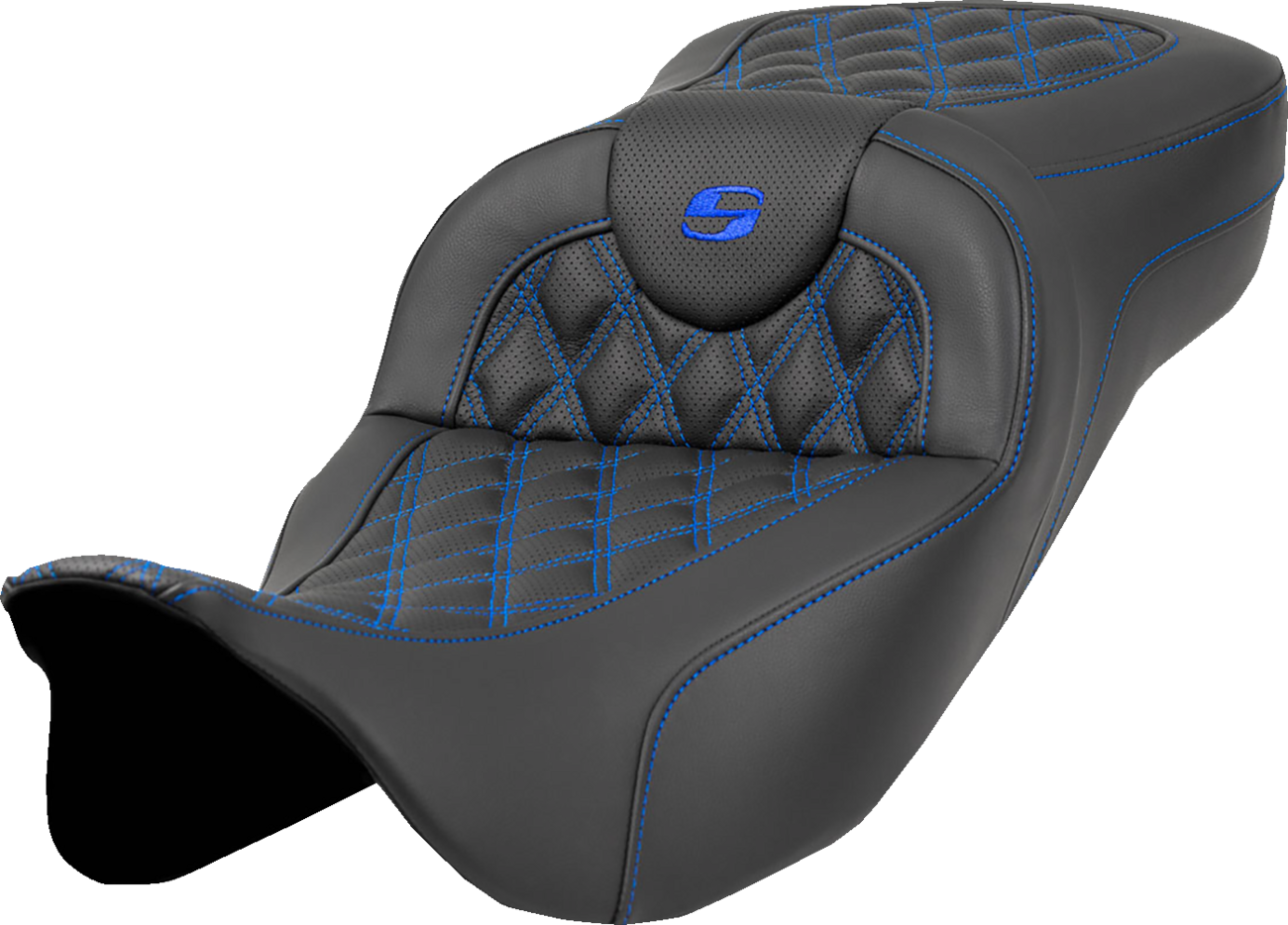 SADDLEMEN Extended Reach Roadsofa™ Seat - Lattice Stitch - Blue Stitch - without Backrest - FL '08-'24 808-07B-18401 — image 1