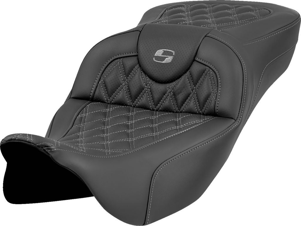 SADDLEMEN Roadsofa™ Extended Reach Seat - Lattice Stitch - Gray Stitch - without Backrest - FL '08-'23 808-07B-18402 — image 1