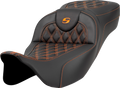 SADDLEMEN Extended Reach Roadsofa™ Seat - Lattice Stitch - Orange Stitch - without Backrest - FL '08-'24 808-07B-18403 — image 1
