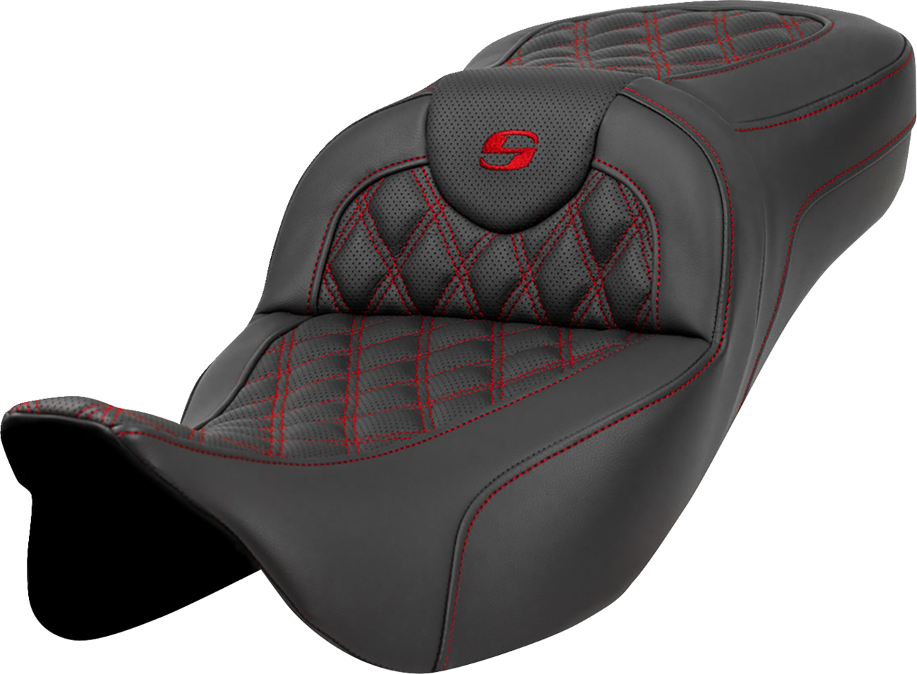 SADDLEMEN Extended Reach Roadsofa™ Seat - Lattice Stitch - Red Stitch - without Backrest - FL '08-'24 808-07B-18404 — image 1