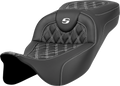 SADDLEMEN Extended Reach Roadsofa™ Seat - Lattice Stitch - White Stitch - without Backrest - FL '08-'24 808-07B-18406 — image 1