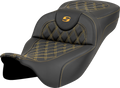 SADDLEMEN Roadsofa™ Extended Reach Seat - Lattice Stitch - Gold Stitch - without Backrest - FL '08-'23 808-07B-18407 — image 1