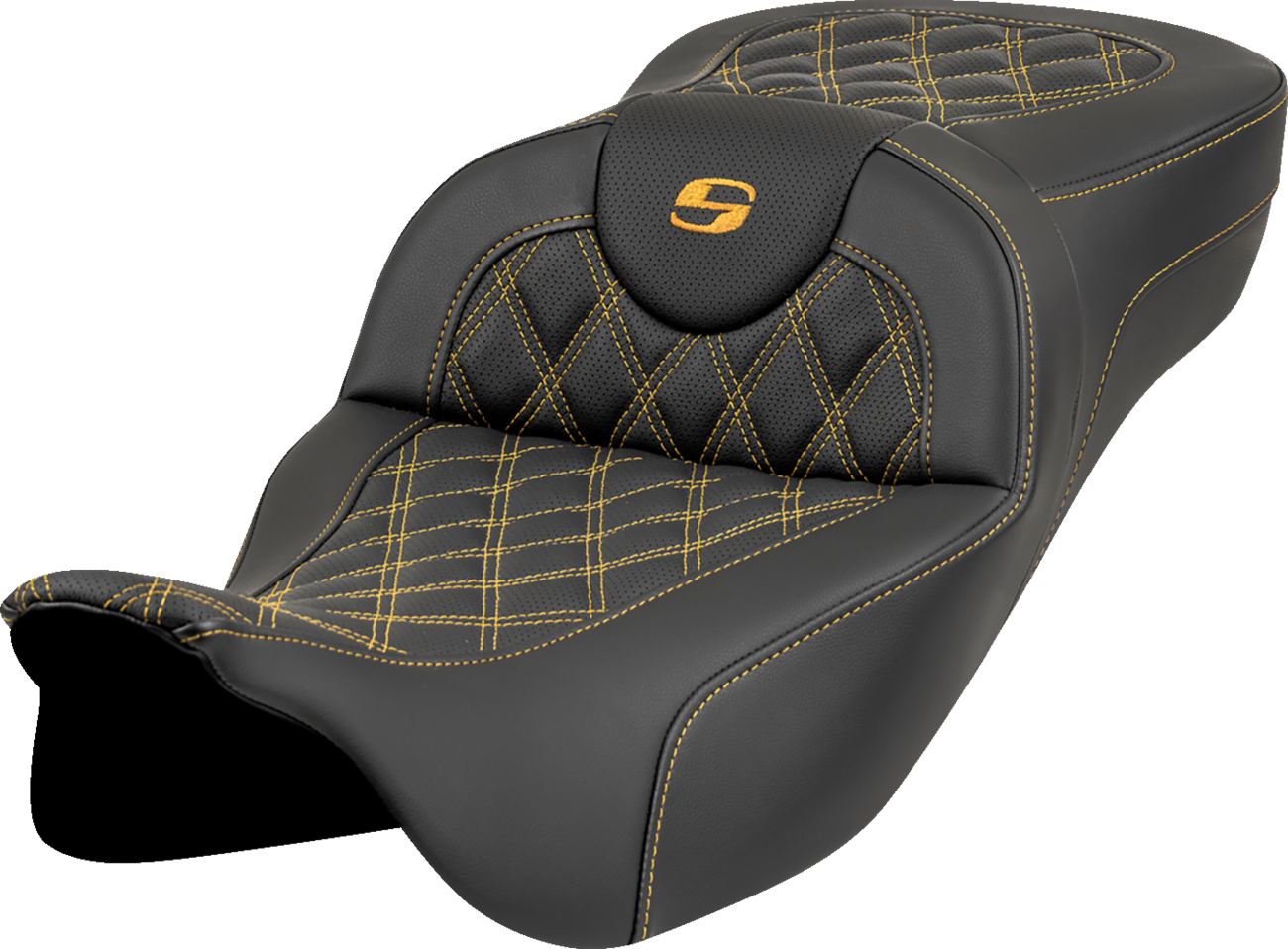 SADDLEMEN Roadsofa™ Extended Reach Seat - Lattice Stitch - Gold Stitch - without Backrest - FL '08-'23 808-07B-18407 — image 1