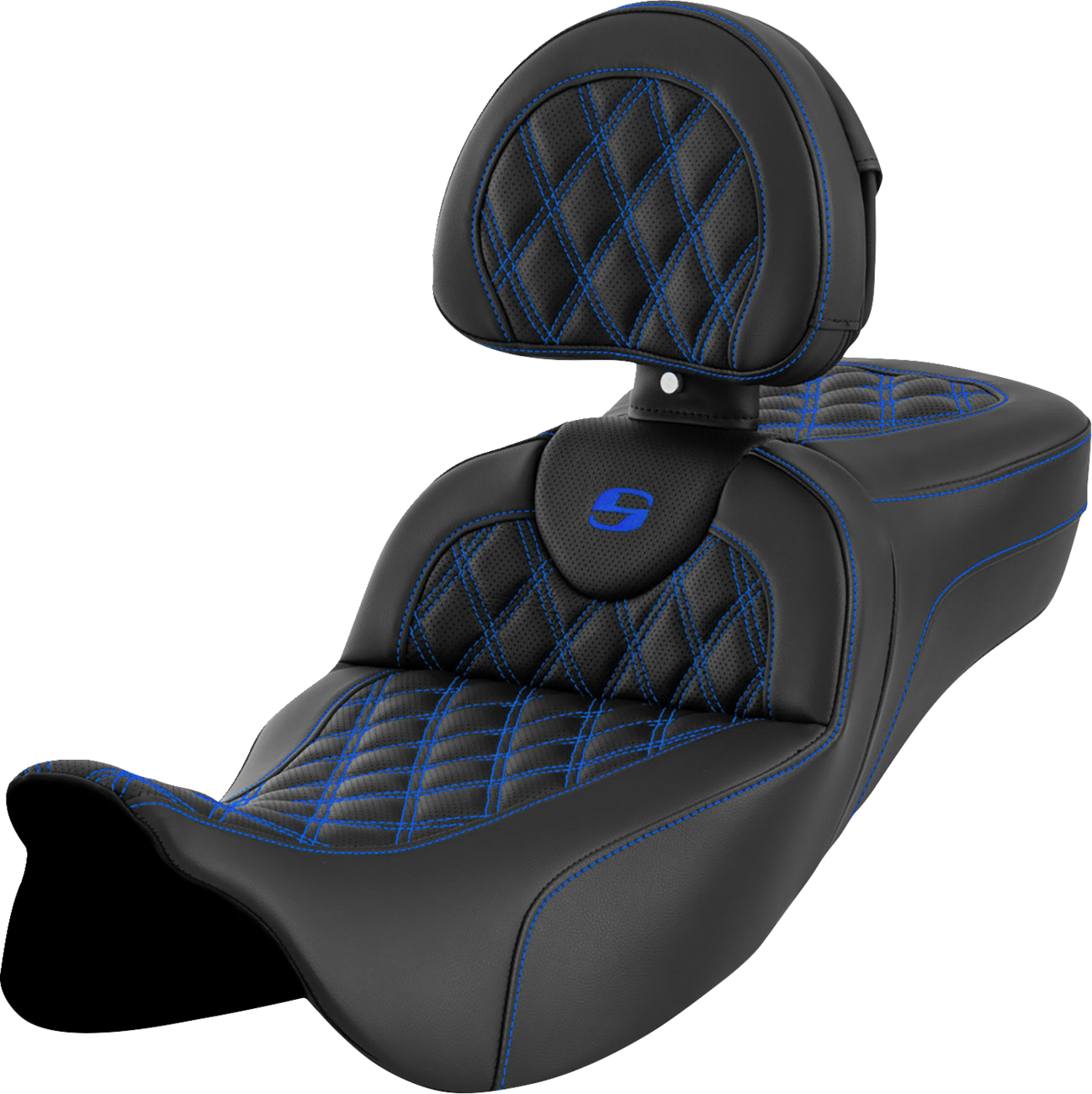 SADDLEMEN Roadsofa™ Extended Reach Seat - Lattice Stitch - Blue Stitch - with Backrest - FL '08-'24 808-07B-184B1 — image 1